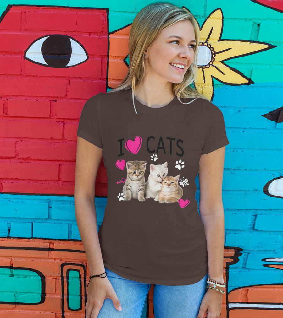 I Heart Cats With Kittens And Pink Hearts T-Shirt