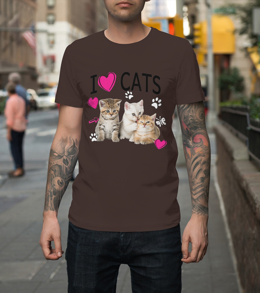 I Heart Cats With Kittens And Pink Hearts T-Shirt