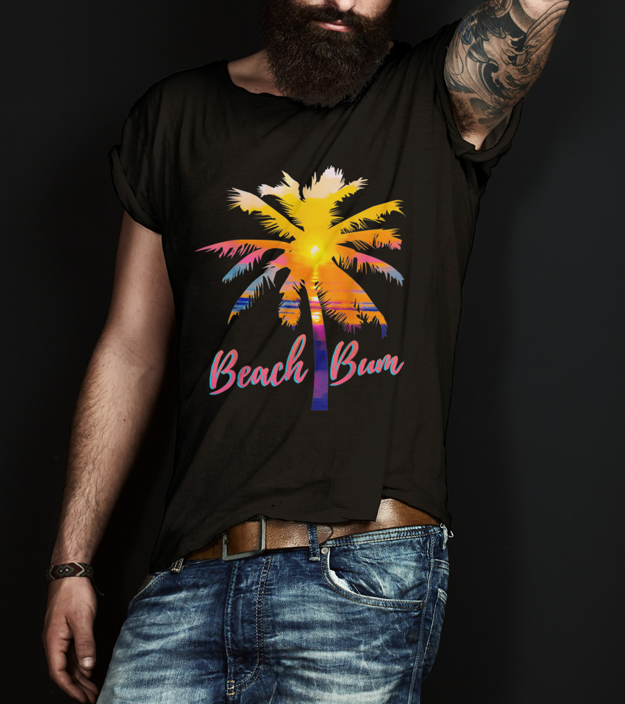 Beach Bum Tropical Sunrise Palm Tree Sunset Reflection T-Shirt