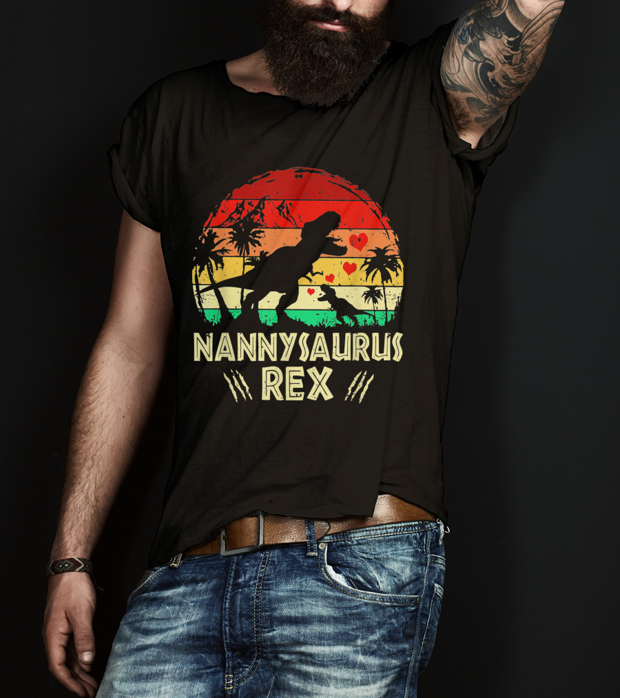 Nannysaurus Rex Dinosaur Sunset Hearts T-Shirt