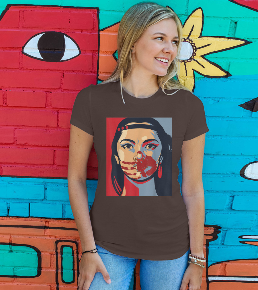 MMIW Awareness Stolen Sisters Indigenous Woman Red Handprint T-Shirt