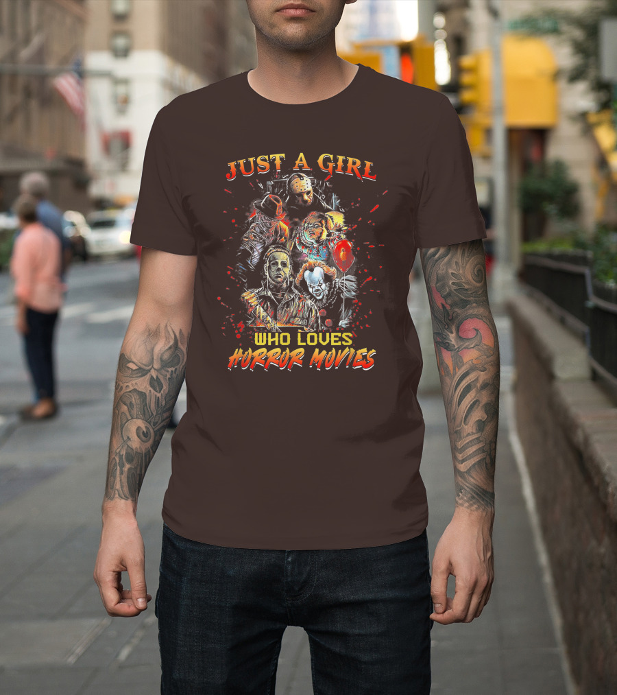 Just A Girl Who Loves Horror Movies Featuring Iconic Horror Villains T-Shirt
