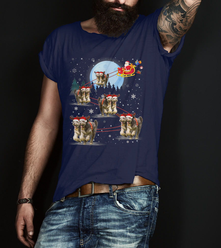 Funny Reindeer Santa With Dogs Pulling Sleigh By Moonlight T-Shirt