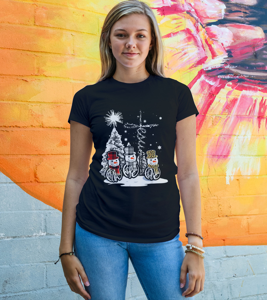 Jesus Faith Hope Love Snowman Funny Xmas For Christian T-Shirt