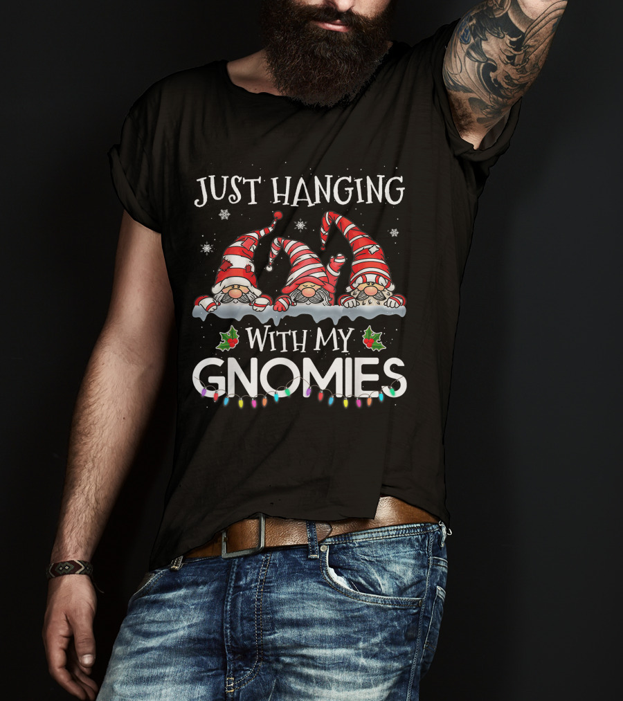 Just Hanging With My Gnomies Christmas Santa Gnome Xmas Tree T-Shirt