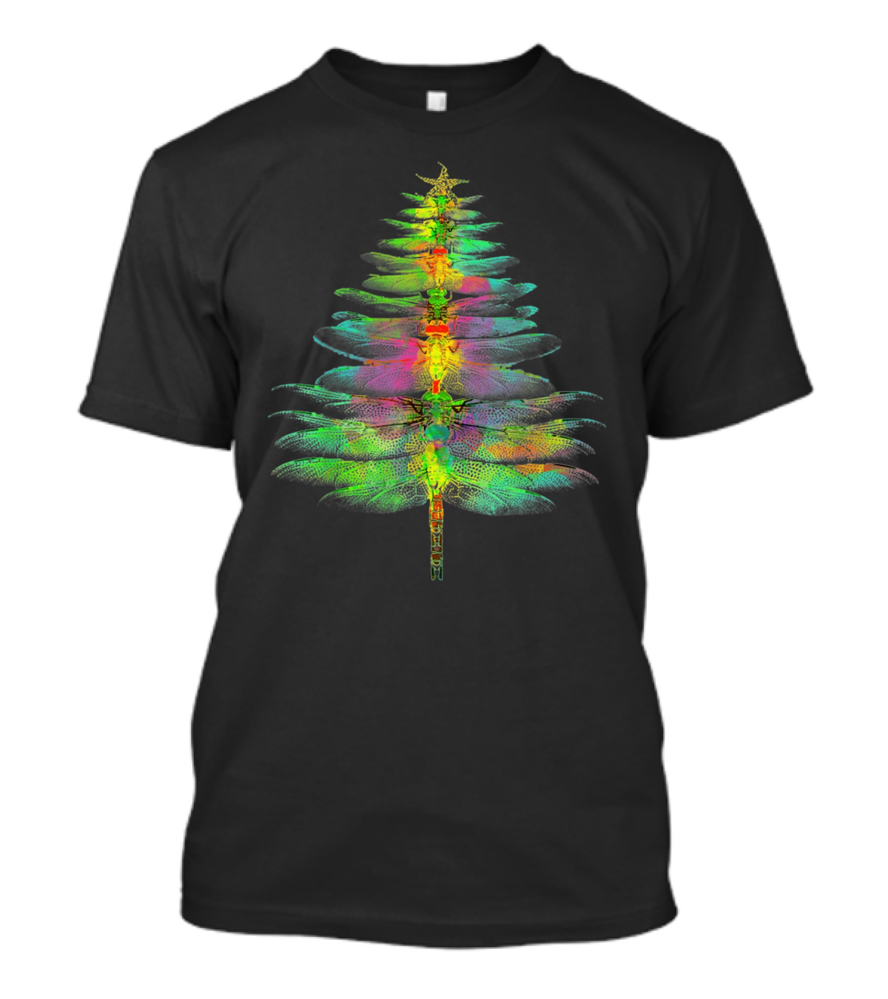 Funny Dragonfly Christmas Tree Multicolored Wings T-Shirt
