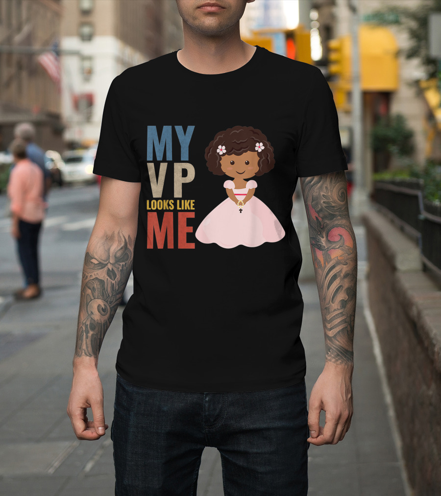 MY VP Looks Like Me Pink Dress Girl Holding Cross T-Shirt