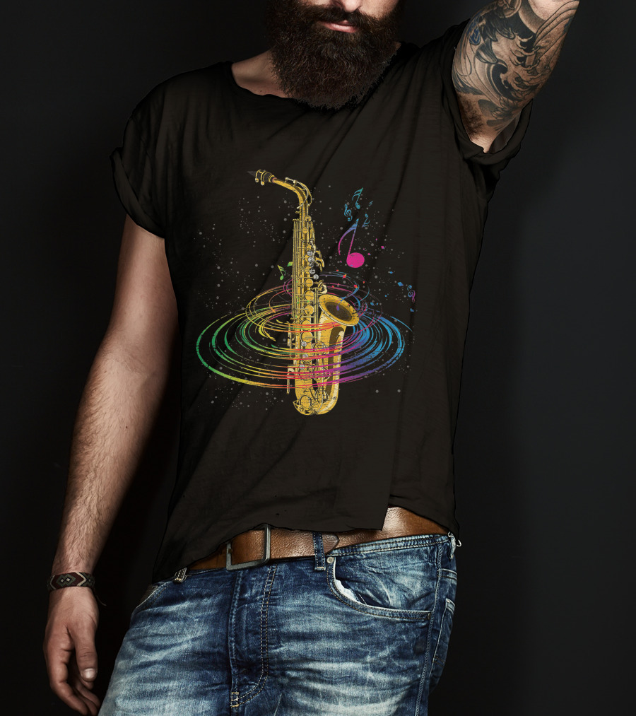 Music Notes Colorful Saxophone Vortex T-Shirt