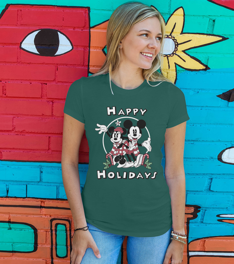 Disney Mickey And Minnie Mouse Happy Holidays Christmas Cheer T-Shirt