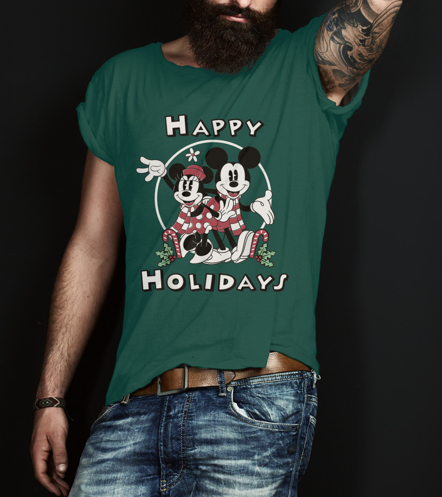 Disney Mickey And Minnie Mouse Happy Holidays Christmas Cheer T-Shirt