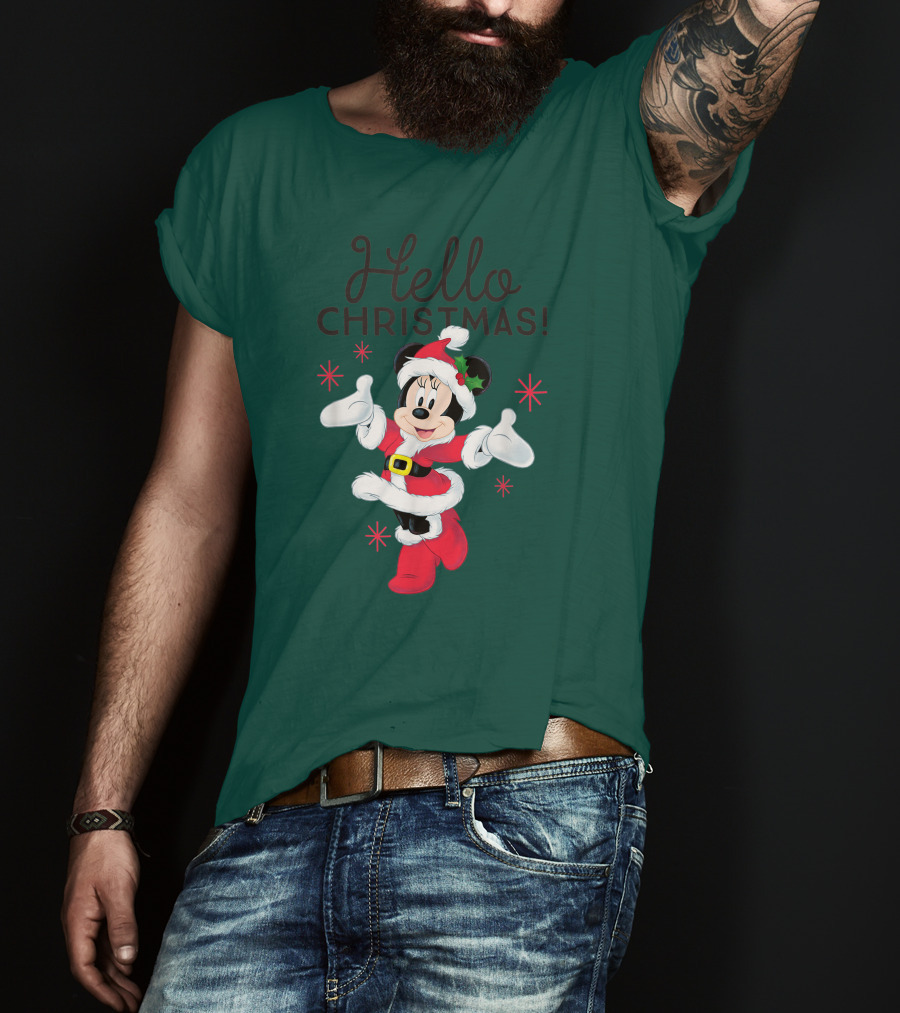 Disney Minnie Mouse Hello Christmas Holiday Santa T-Shirt