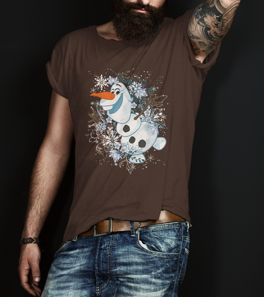 Olaf Dancing Surrounded By Snowflakes And Flowers From Disney Frozen T-Shirt