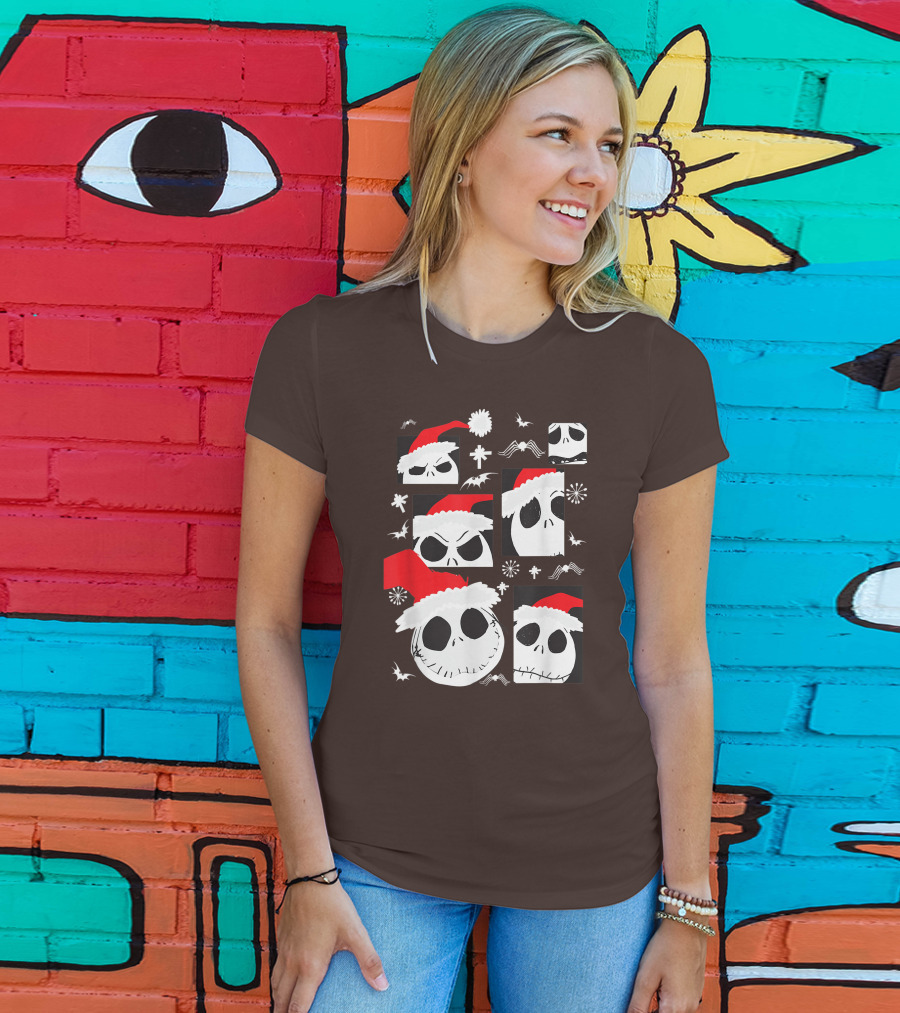 Nightmare Before Christmas Jack Skellington Faces Santa Hat Disney T-Shirt