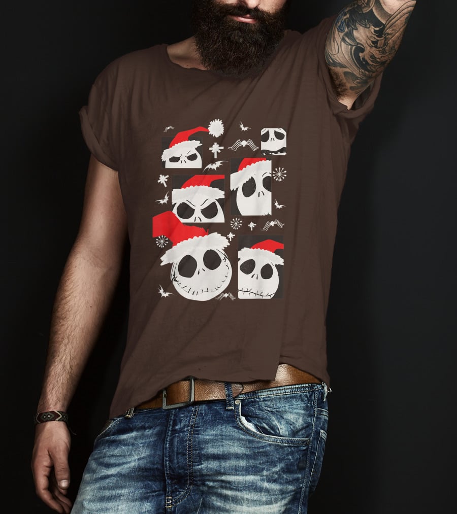 Nightmare Before Christmas Jack Skellington Faces Santa Hat Disney T-Shirt