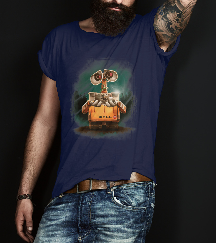 Wall E Holding Plant In Shoe On Starry Night Background Disney Pixar T-Shirt