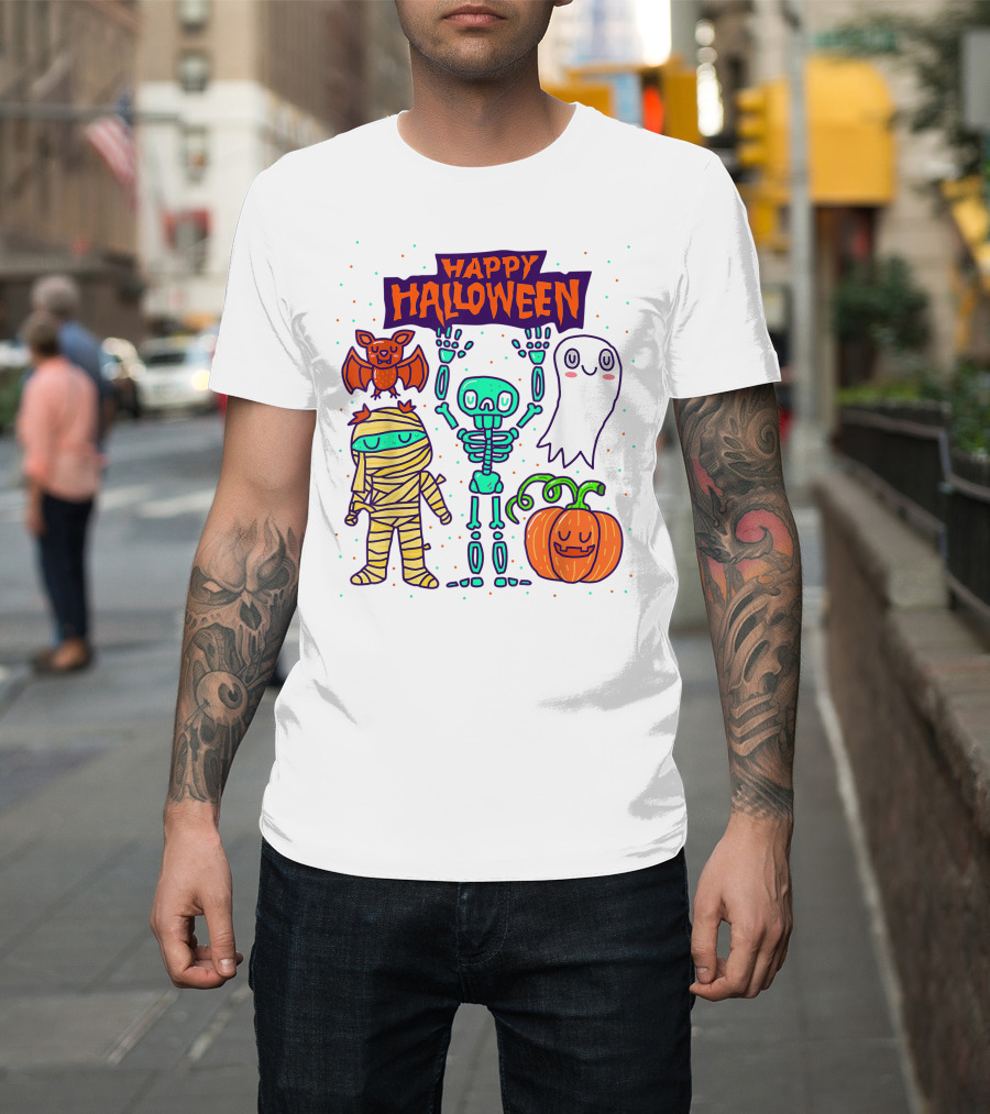 Happy Halloween Skeleton Ghost Pumpkin Mummy Bat T-Shirt