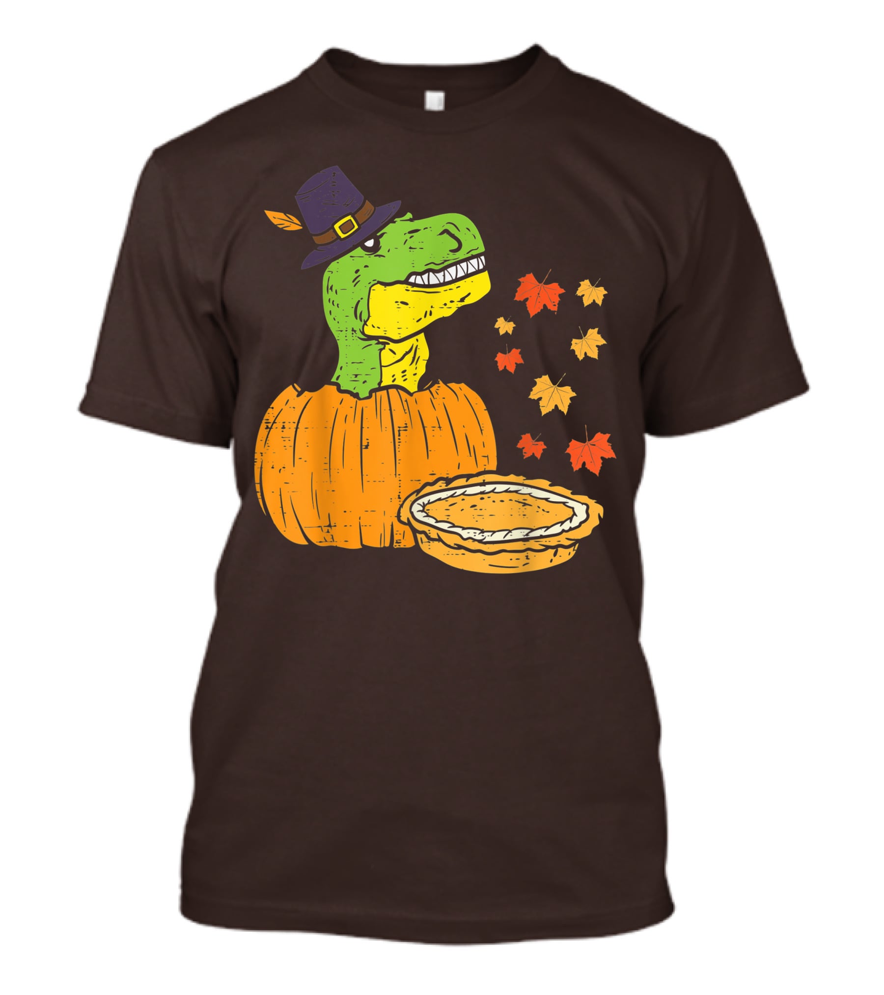Pilgrim Trex Dinosaur Pumpkin Leaves Pie T-Shirt