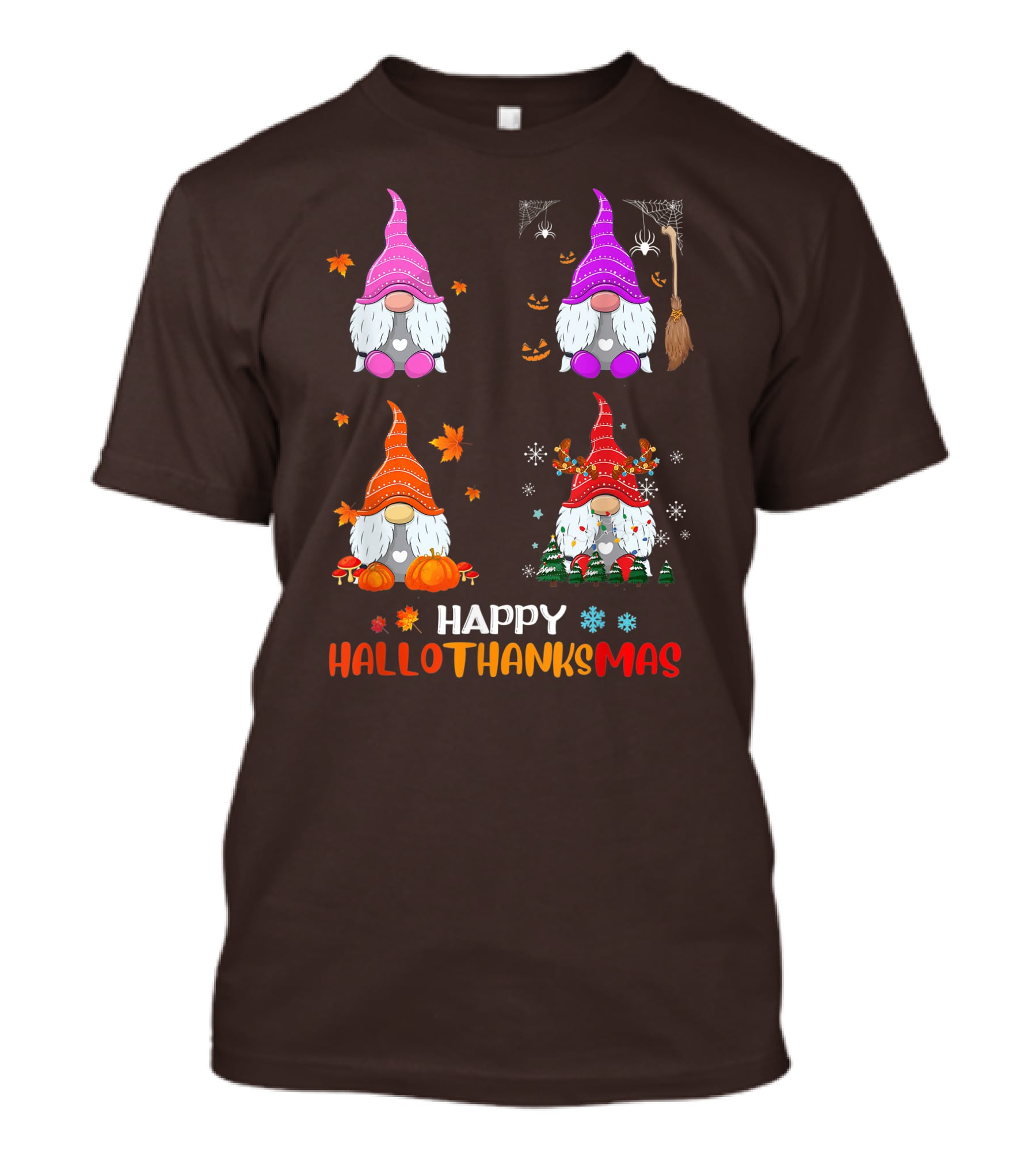 Happy Hallothanksmas Gnome Halloween Thanksgiving Christmas T-Shirt