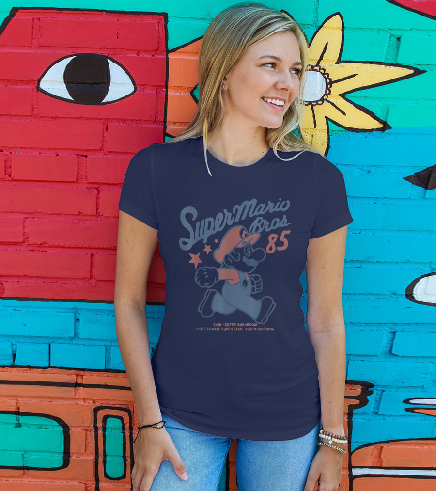 Super Mario Bros 85 Coin Super Mushroom Fire Flower Super Star 1-Up Mushroom T-Shirt