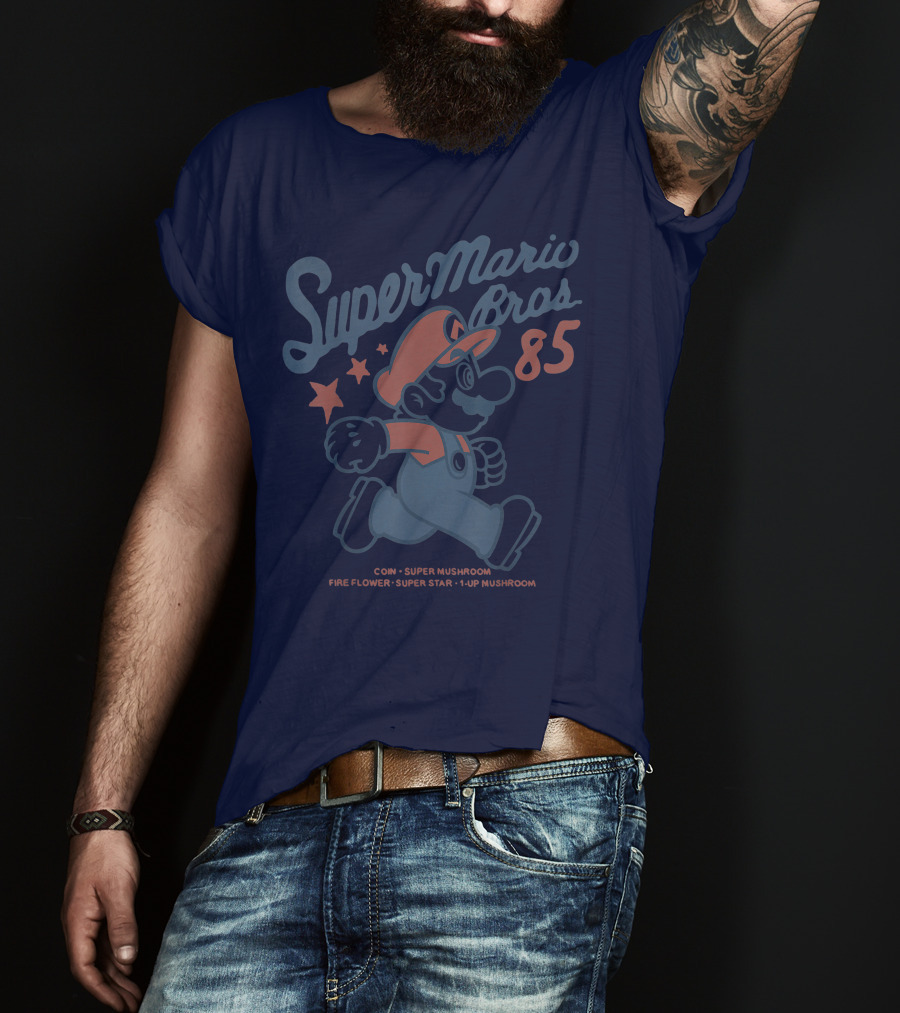 Super Mario Bros 85 Coin Super Mushroom Fire Flower Super Star 1-Up Mushroom T-Shirt