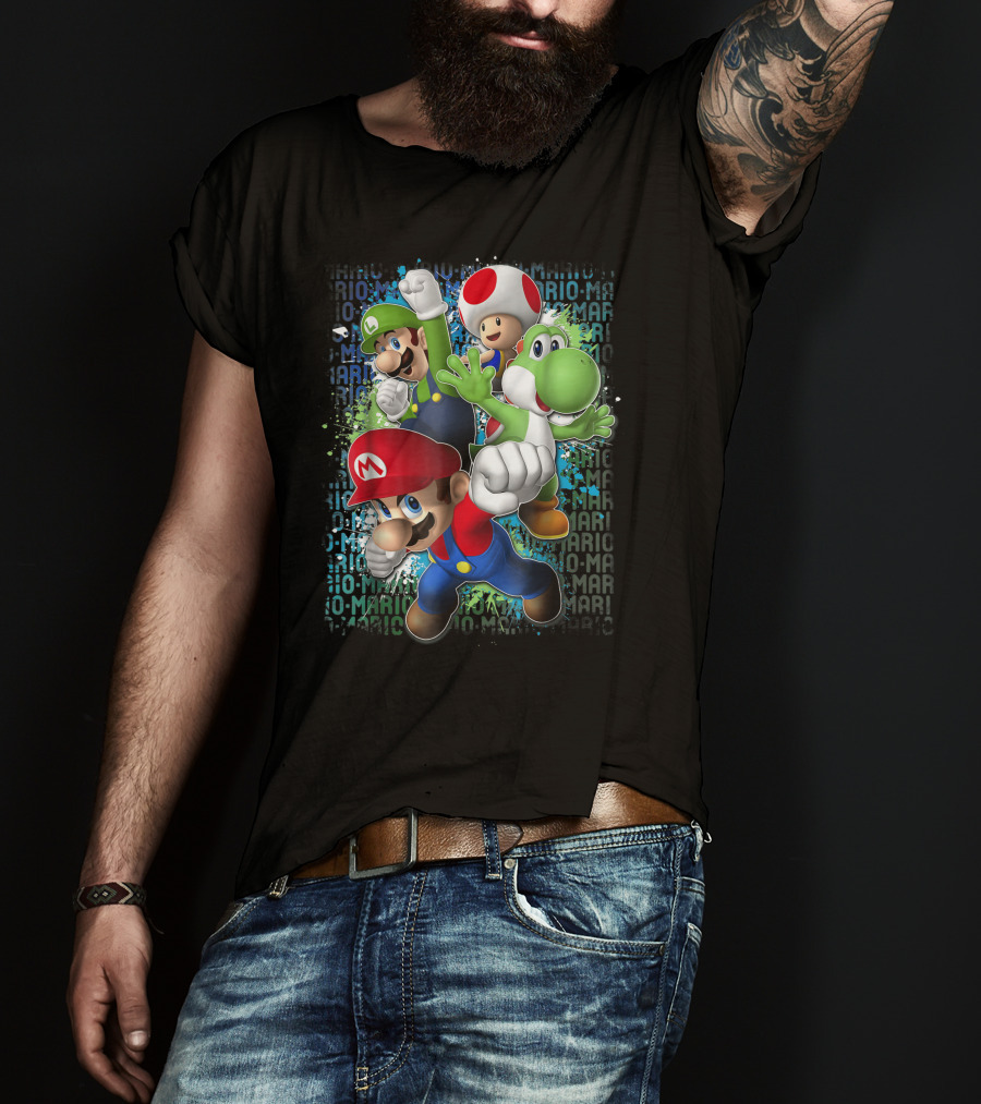 Super Mario Luigi Toad Yoshi Paint Splatter Action T-Shirt