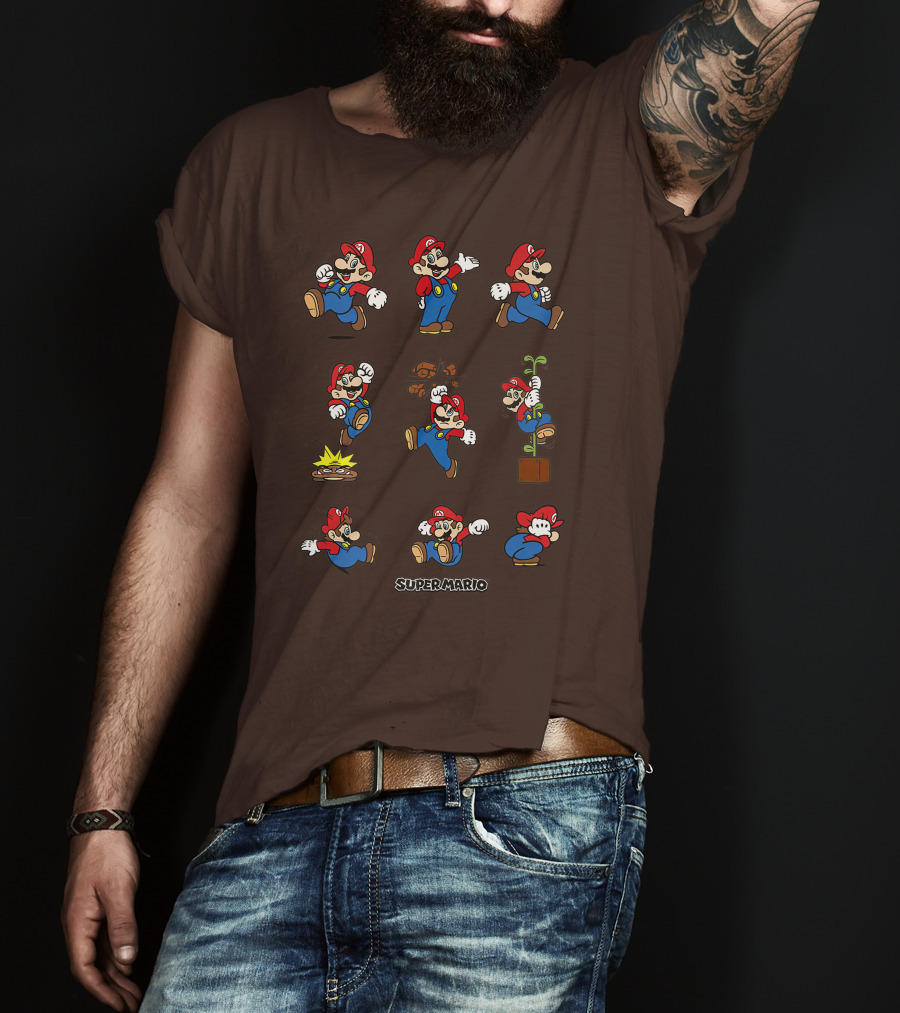 Super Mario All The Moves Funny Action Series T-Shirt