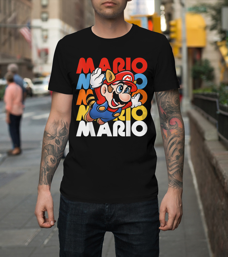 Funny Super Mario Retro Raccoon Flying Mario Repeat T-Shirt