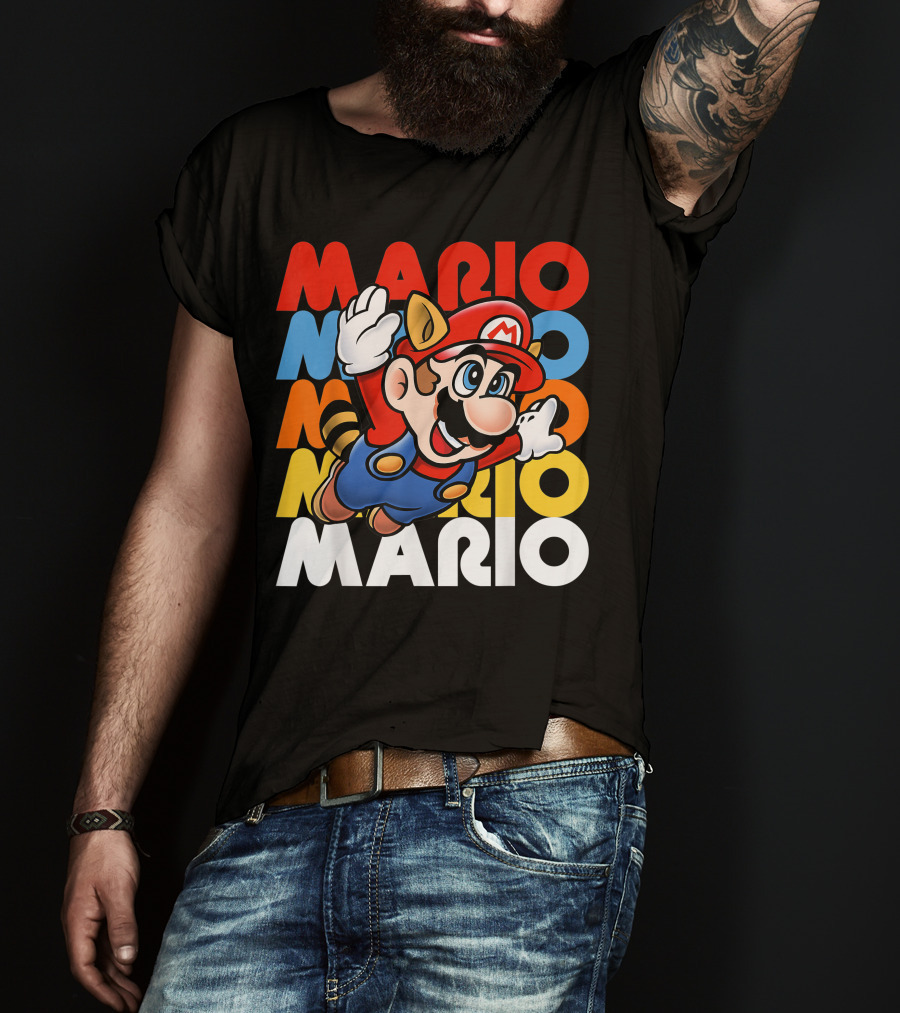 Funny Super Mario Retro Raccoon Flying Mario Repeat T-Shirt