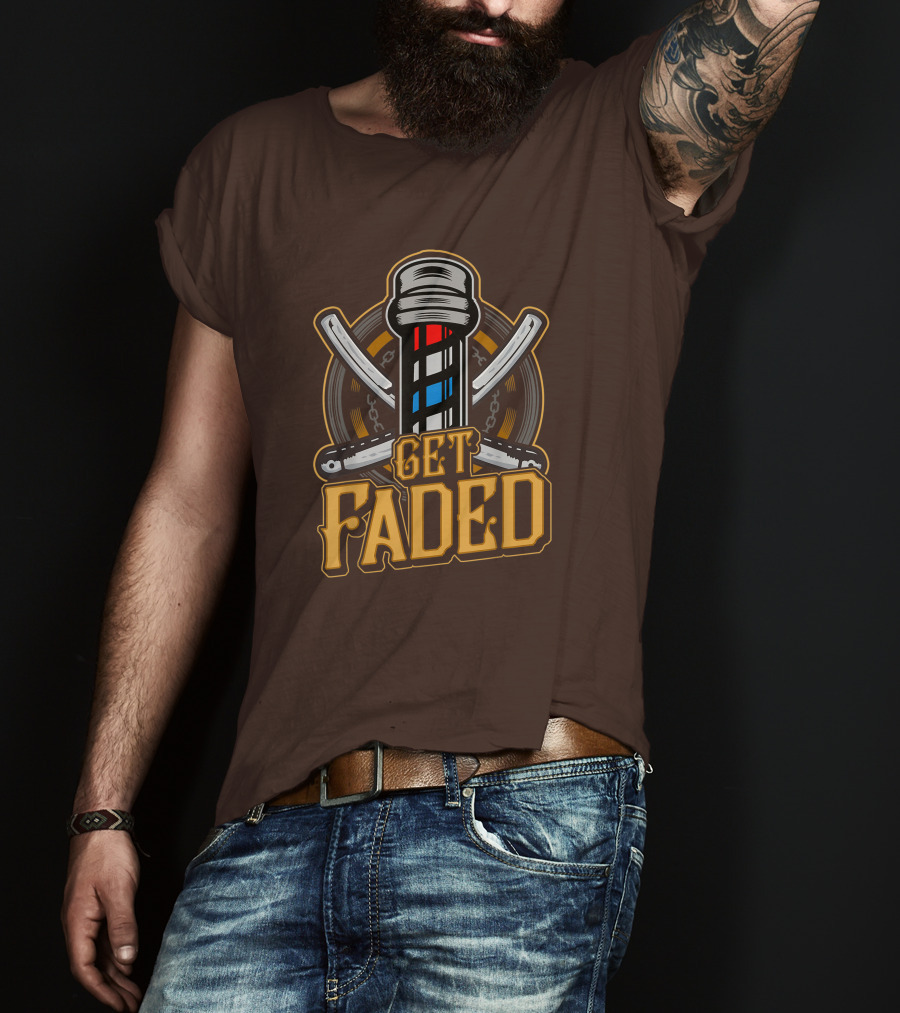 Get Faded Barber Pole Straight Razor T-Shirt