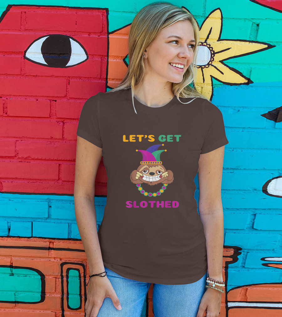 Let's Get Slothed Funny Sloth Mardi Gras Jester Beads T-Shirt