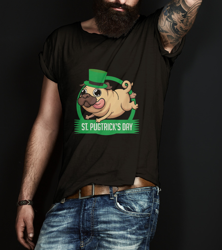 St. Pugtrick's Day Funny Dog With Green Hat T-Shirt