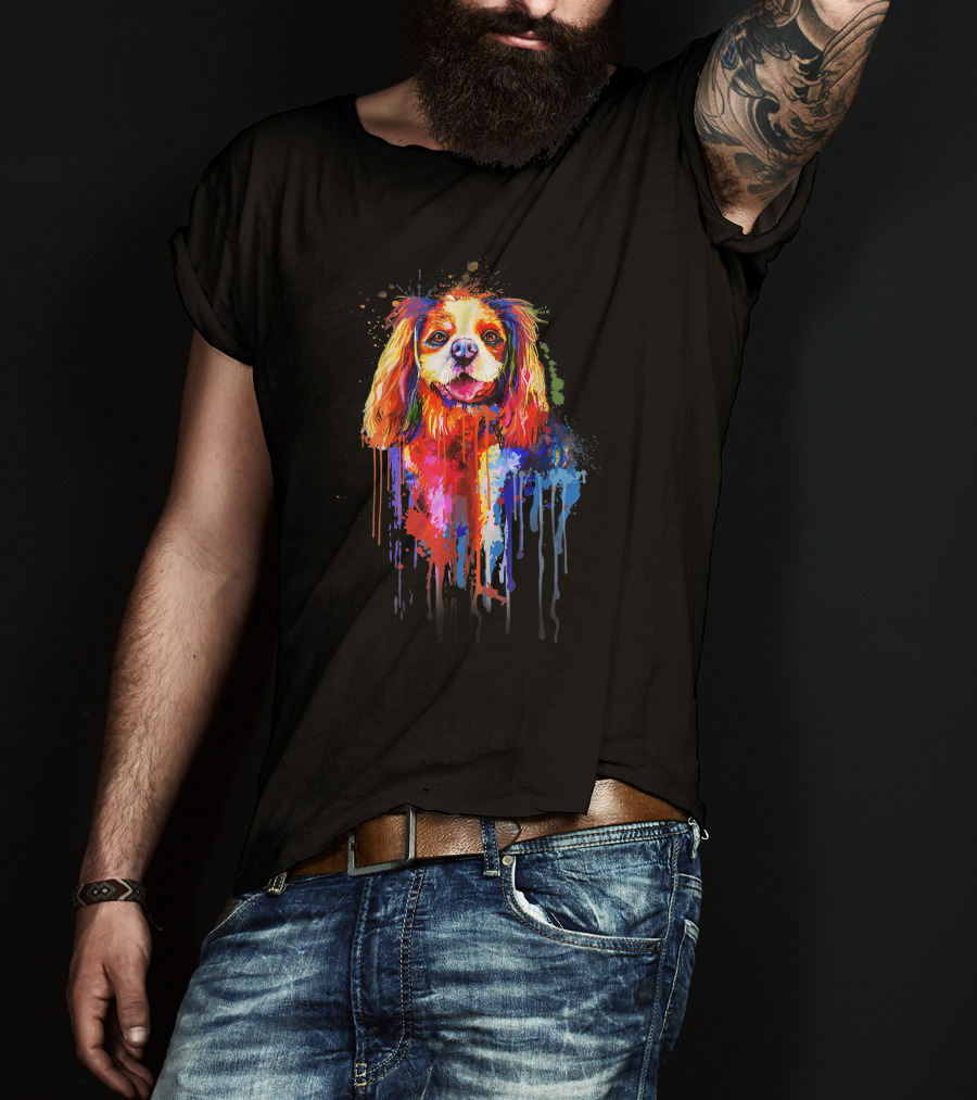 Dog Watercolor Painting Vibrant Dripping Colors T-Shirt