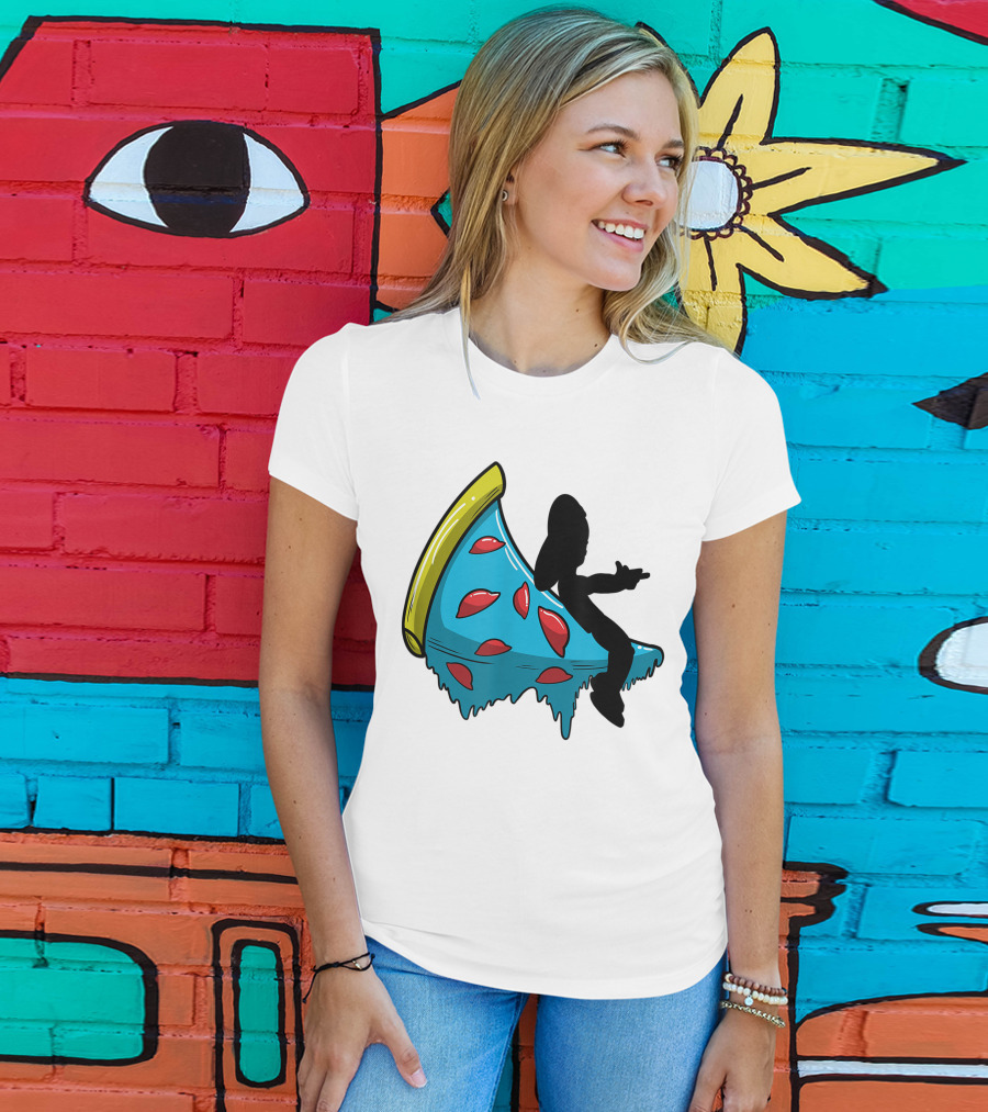 Picza Moon Silhouette On Blue Pizza Slice With Red Toppings T-Shirt