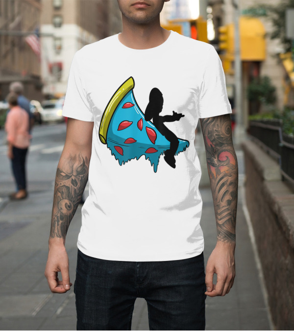 Shirt: Picza Moon Silhouette on Blue Pizza Slice with Red Toppings T-Shirt Picza Moon Silhouette on Blue Pizza Slice with Red Toppings T-Shirt