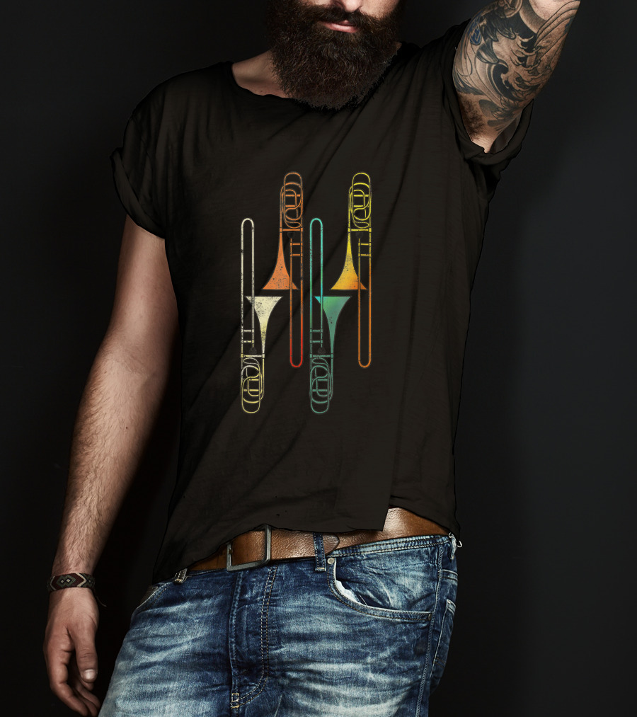 Retro Multicolored Trombone Jazz Instrumental T-Shirt