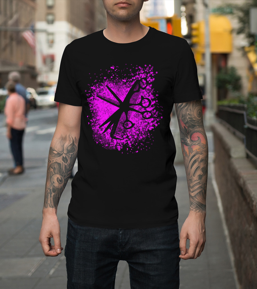 Cutting Tools Scissors Combs Paint Splatter Void Pink T-Shirt