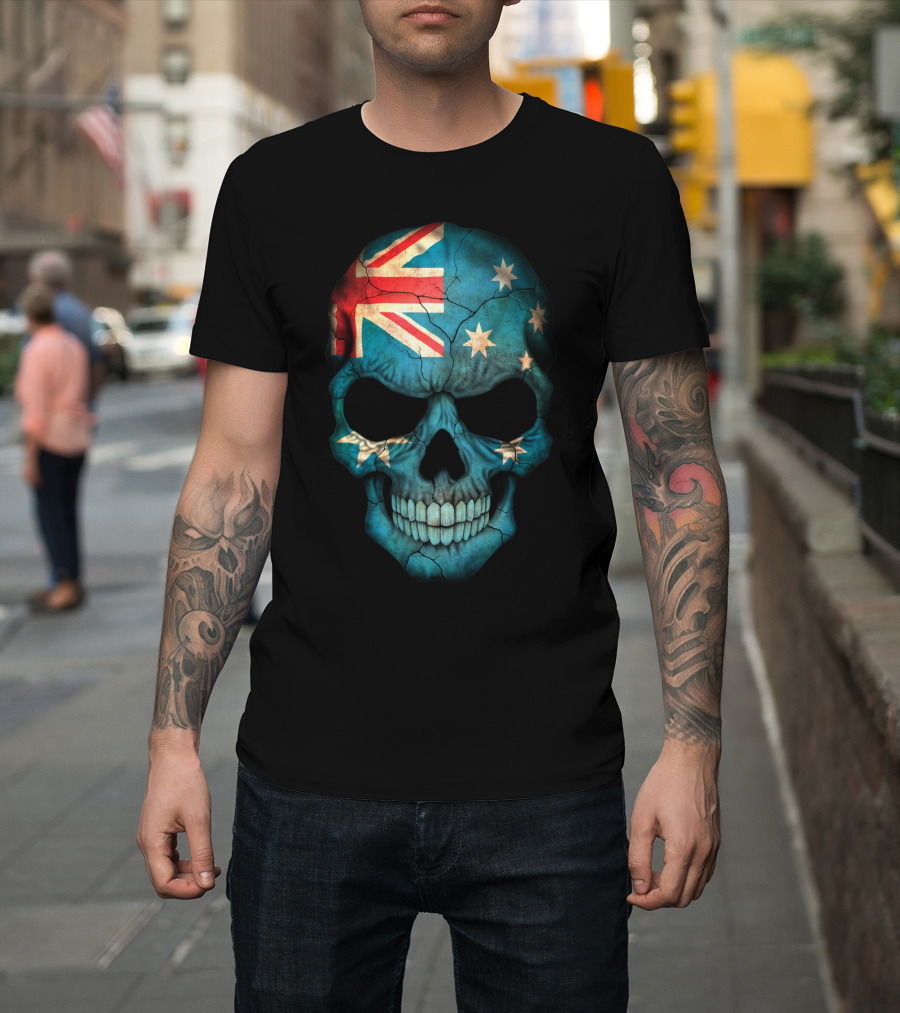 Australian Flag Skull Pattern with Stars and Union Jack T-Shirt