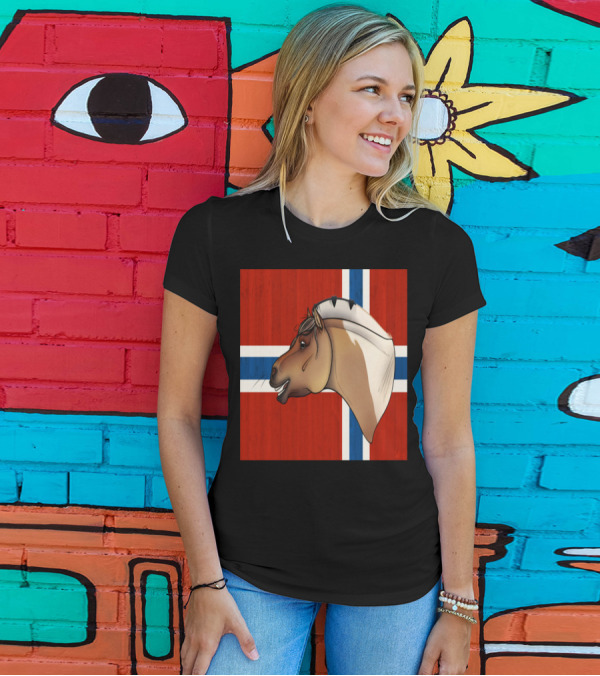 Rudi Pon Norway Fjord Horse Norwegian Flag Background T-Shirt