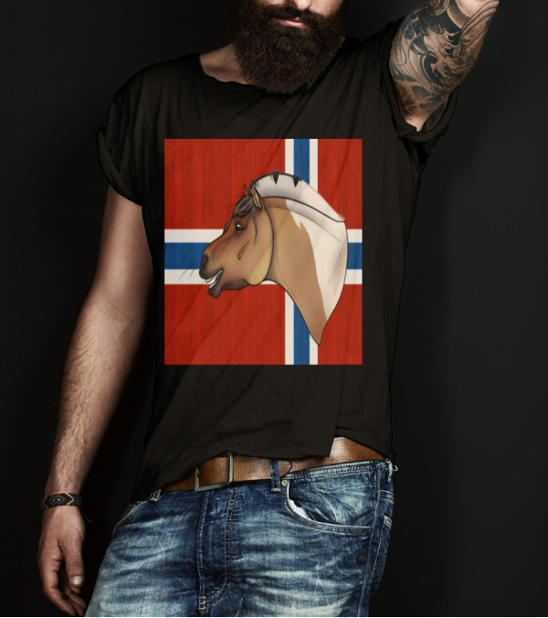 Rudi Pon Norway Fjord Horse Norwegian Flag Background T-Shirt