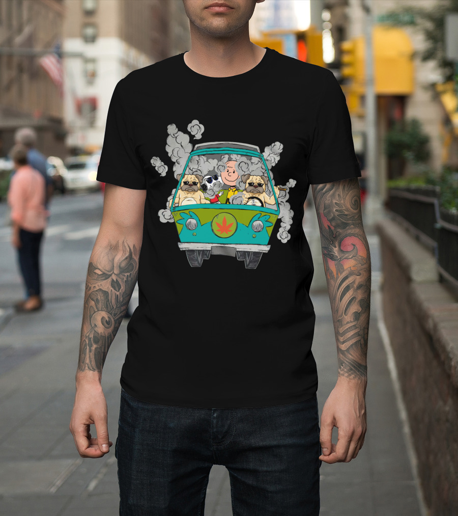 Pug Ds0 Smoking Van with Iconic Dog and Cartoon Character T-Shirt
