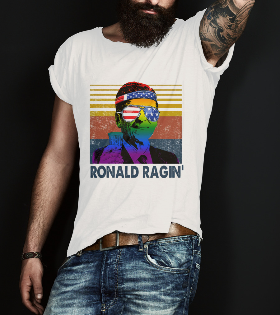 Ronald Ragin Rainbow Americana Bandana Sunglasses Flag Stripes T-Shirt
