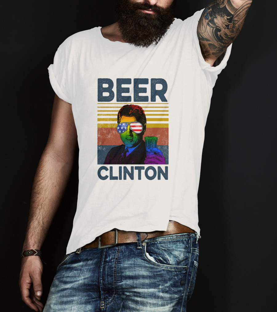 Beer Clinton Stars And Stripes Sunglasses Retro Drink T-Shirt