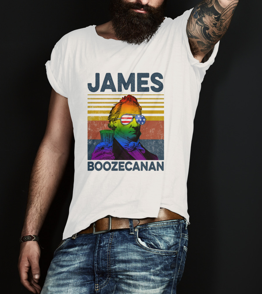 James Boozecanan American Flag Sunglasses With Beer Drink Rainbow T-Shirt