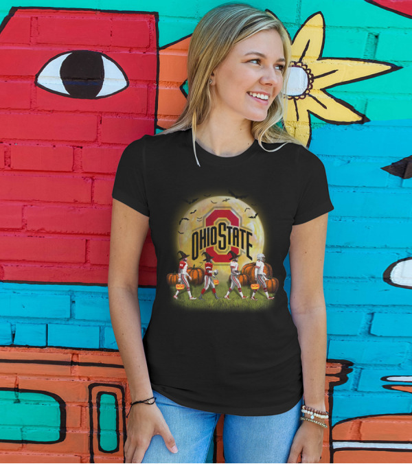 Ohio State Buckeyes Halloween Moon Walk With Pumpkins And Bats T-Shirt