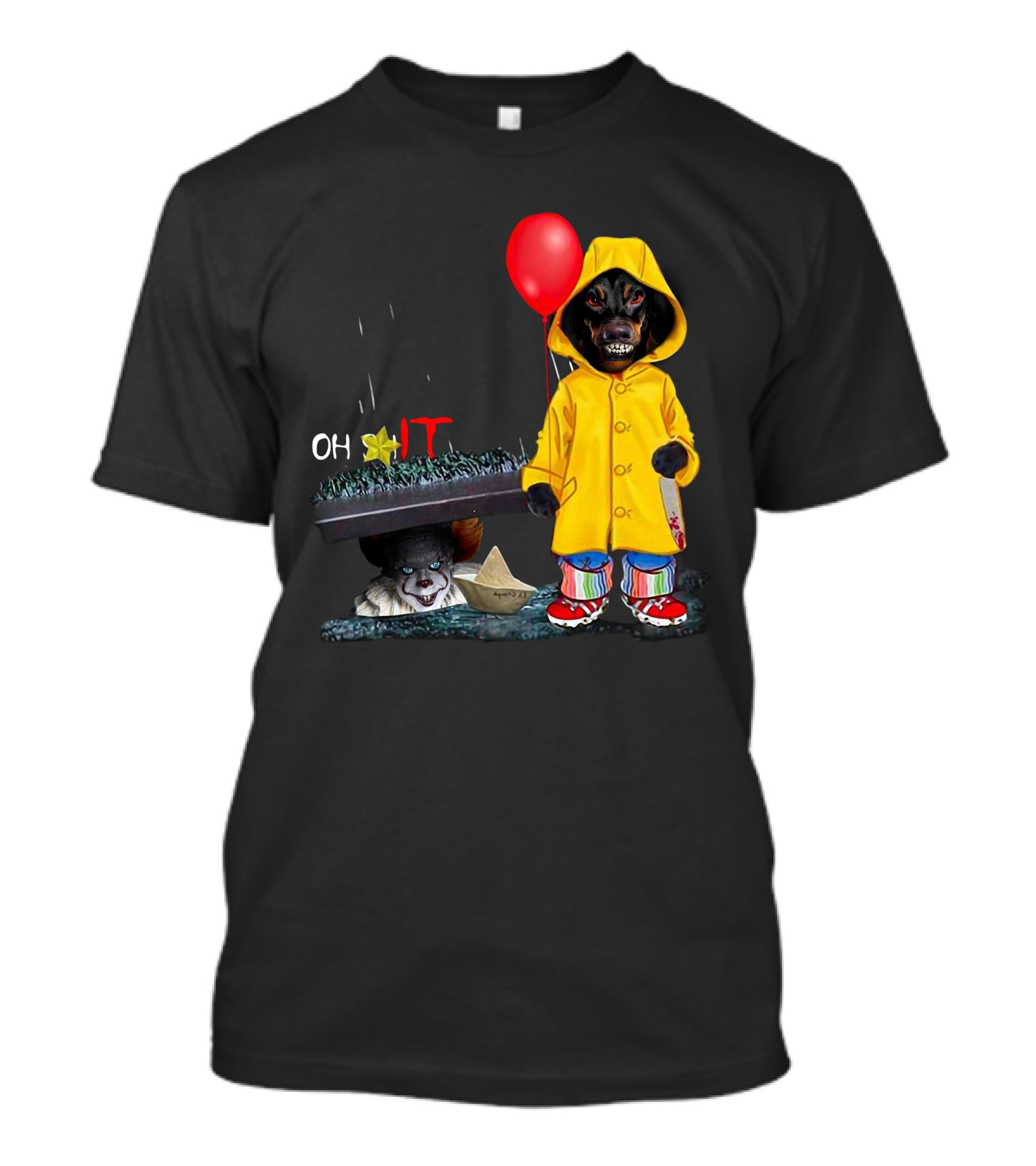 DachshundDs Oh IT With Creepy Clown And Red Balloon In Yellow Raincoat T-Shirt