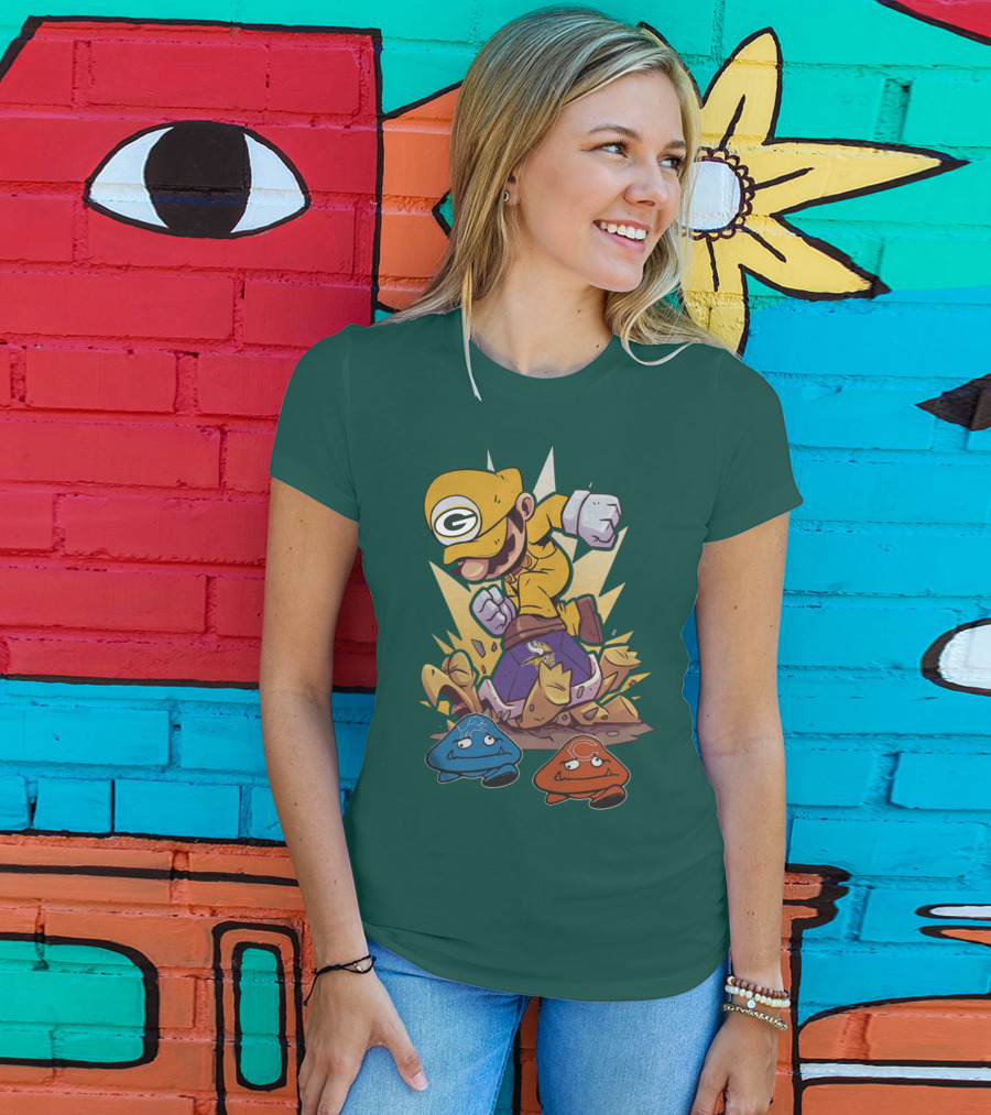 Green Bay Packers Mario Jumping On Minnesota Vikings Goombas T-Shirt