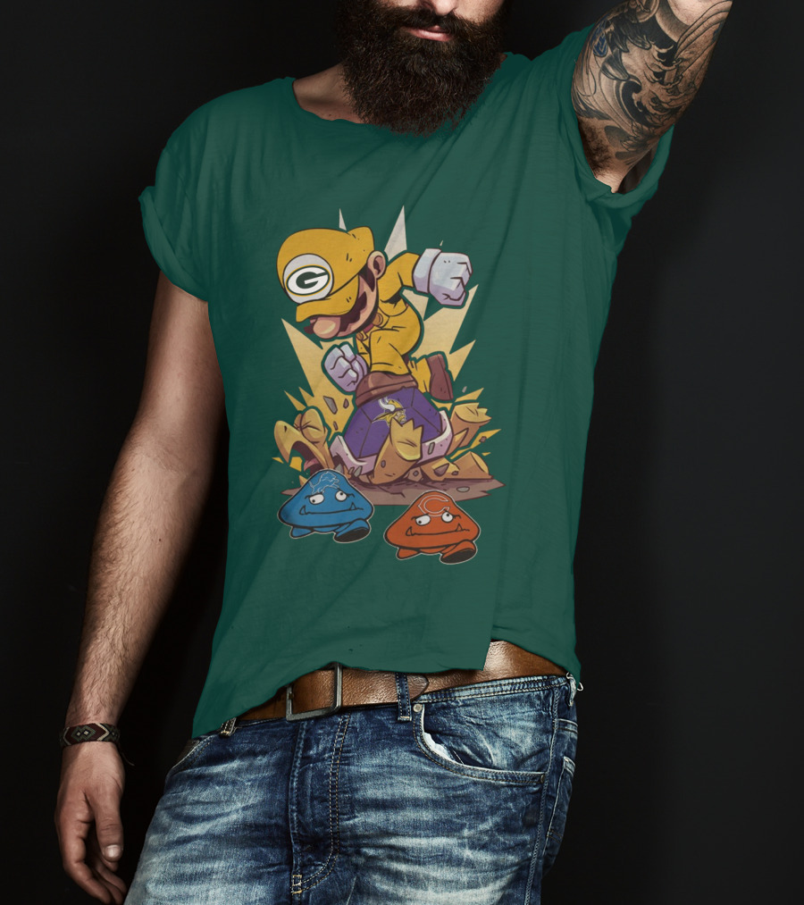Green Bay Packers Mario Jumping On Minnesota Vikings Goombas T-Shirt
