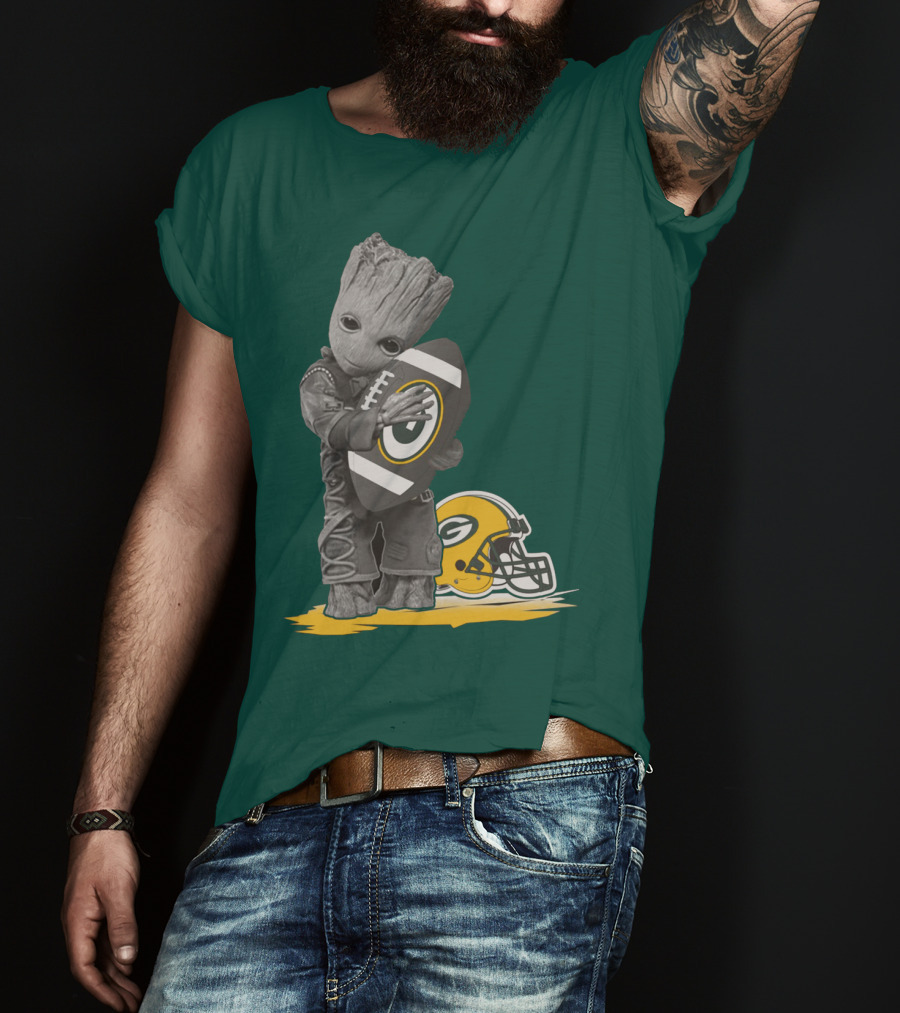 Groot Hugging Green Bay Packers Football With Helmet T-Shirt