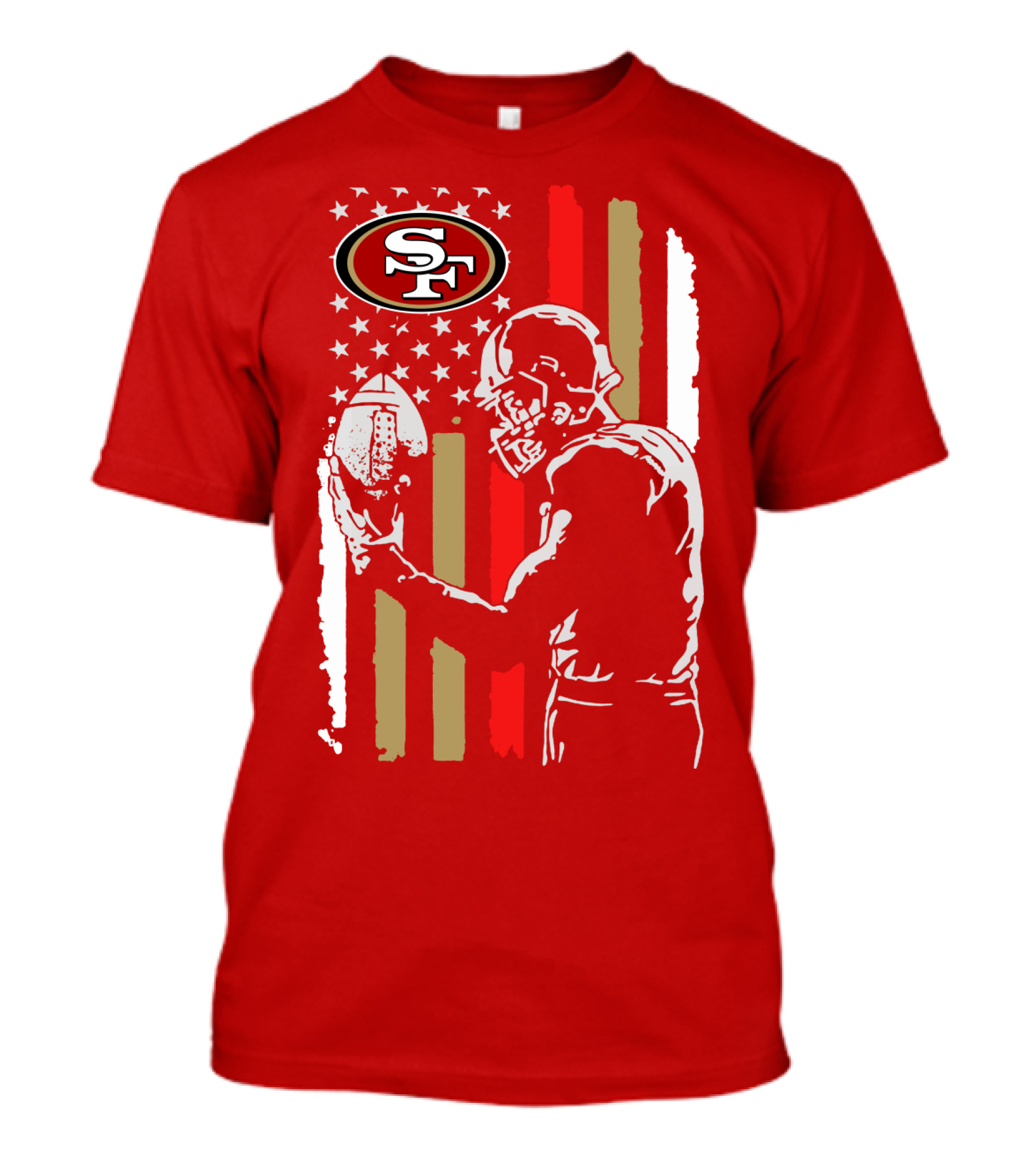 San Francisco 49ers Football Player With Logo And American Flag T-Shirt