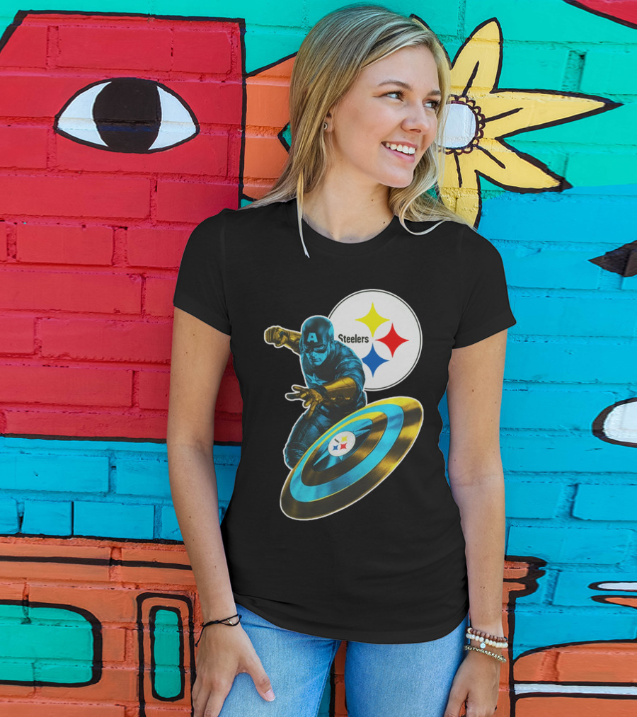 Pittsburgh Steelers Captain America Shield And Logo Crossover T-Shirt